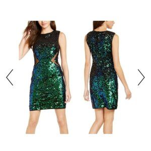 Tadashi Shoji Beautiful Green Sequin Dress with Sheer Side Cutouts - Small - NWT